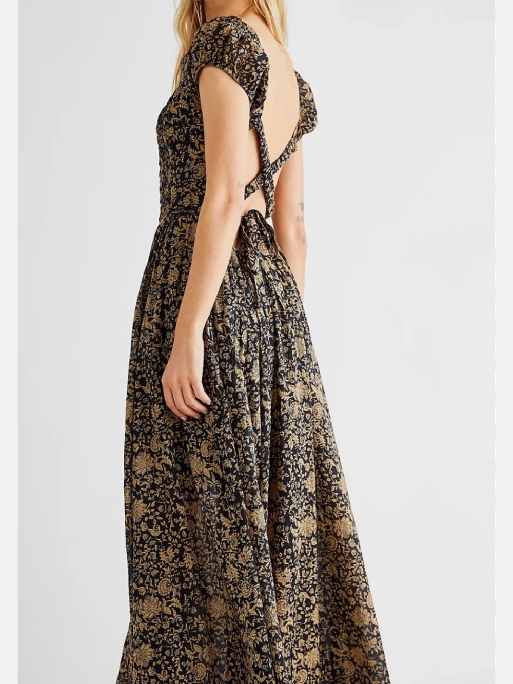 Free People Ultraviolet Dress Black and Gold Floral Maxi - Picture 2 of 7